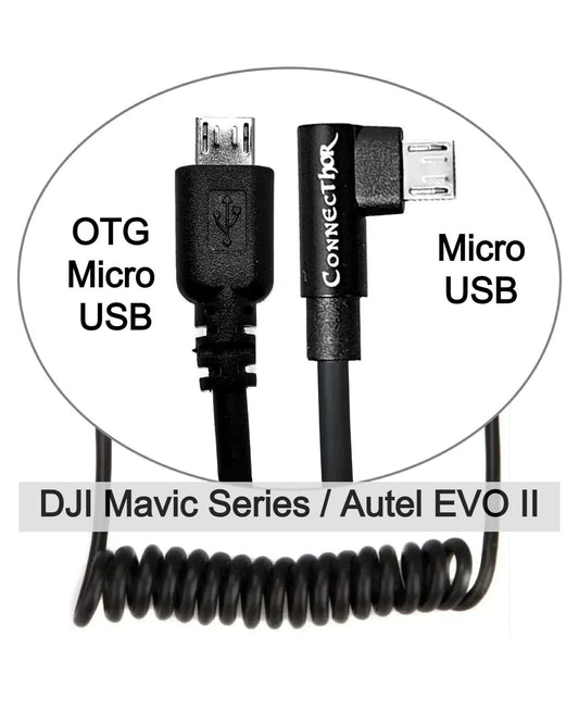 Cable ConnecThor OTG Micro USB (straight) - Micro USB (angled) coiled by a spring, length 30-60 cm (EAN_7090045910207) from Thor’s Drone World