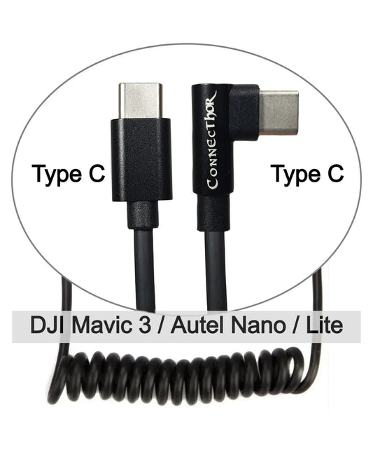 Cable ConnecThor Type-C (straight) - Type-C (angled) coiled by a spring, length 30-60 cm (EAN_7090045916261) from Thor’s Drone World