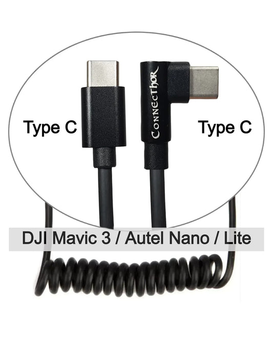Złącze kablowe Type-C (proste) - Typ C (kątowe) zwinięte na sprężynie, długość 30-60 cm (EAN_7090045916261) od Thor's Drone World